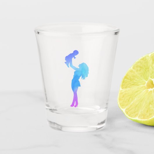 母と彼女のベビー水色 ショットグラス (正面)