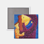 母と息子たちの絵画 モダンアート ファミリーアート マグネット (正面/裏面)