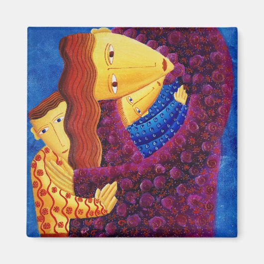 母と息子たちの絵画 モダンアート ファミリーアート マグネット (正面)