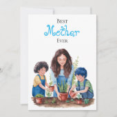 母と息子の植物のレッスン 水彩画 カード (正面)