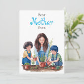 母と息子の植物のレッスン 水彩画 カード (スタンド正面)