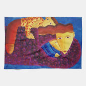 母と息子コンテンポラリー家絵画の キッチンタオル (横)