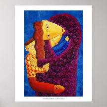 母と息子絵画の家庭芸術プリント