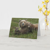 母と抱き合うクマの子 カード (黄色い花)