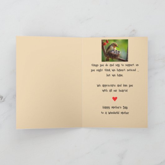 母と母の幸せな母の日ロブバードの鳥の芸術 シーズンカード (内部)