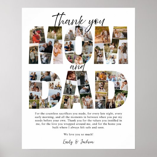 母と父への写真コラージュギフト 家族写真 ポスター (正面)