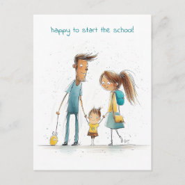 母と父を連れた女学生 ポストカード