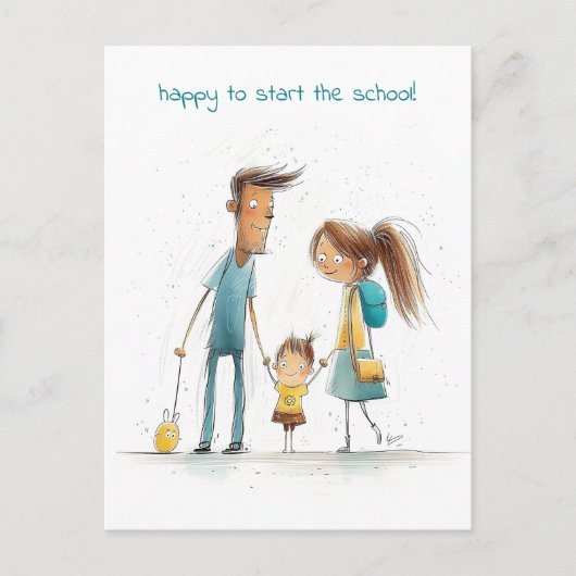 母と父を連れた女学生 ポストカード (正面)