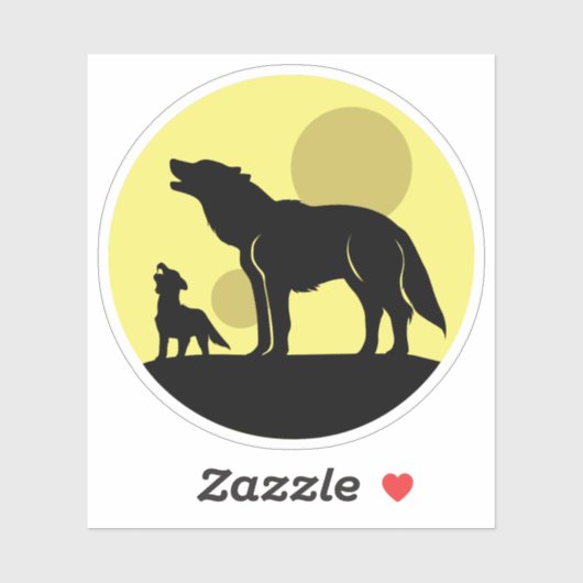 母と狼の子犬 シール (シート)