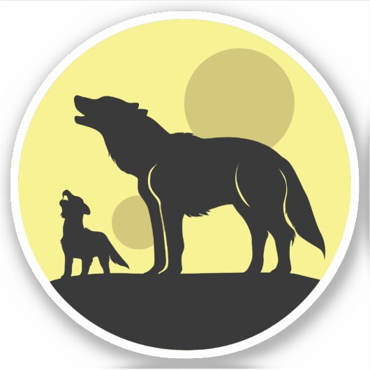 母と狼の子犬 シール (正面)