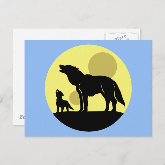 母と狼の子犬 ポストカード (正面/裏面)