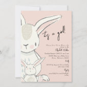 母と私うさぎピンク赤ちゃんシャワー 招待状 (正面)