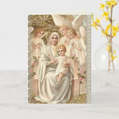 母と賛美ベビーイエス誕生日天使 カード (黄色い花)