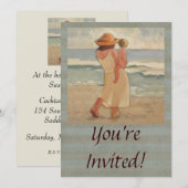 母と赤ちゃんとのビーチ散歩 招待状 (正面/裏面)