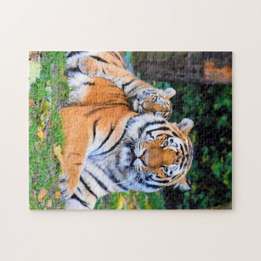 母と赤ん坊の動物の虎の写真動物 ジグソーパズル (横)
