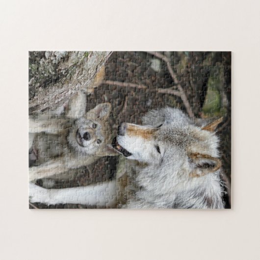母と赤ん坊の動物ウルフ写真動物 ジグソーパズル (横)