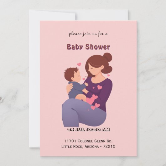 母と赤生まれたばかりのちゃんシャワーカード 招待状 (正面)