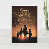 母と3人の子どもが夕暮れ、母の日 カード (正面)