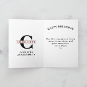 母など誕生日モノグラム任意の名前の年ピンク カード (内部)