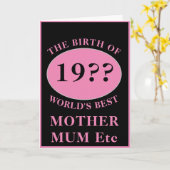 母など誕生日モノグラム任意の名前の年ピンク カード (黄色い花)