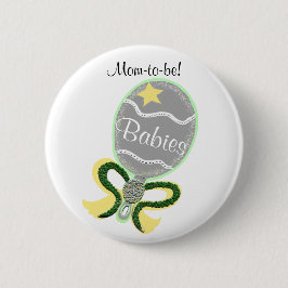 母になるイエロースターグリーンボウベビーラトルシャワー 缶バッジ
