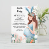 母になるイヤホップブルーピンクバニーベビーシャワー 招待状 (スタンド正面)