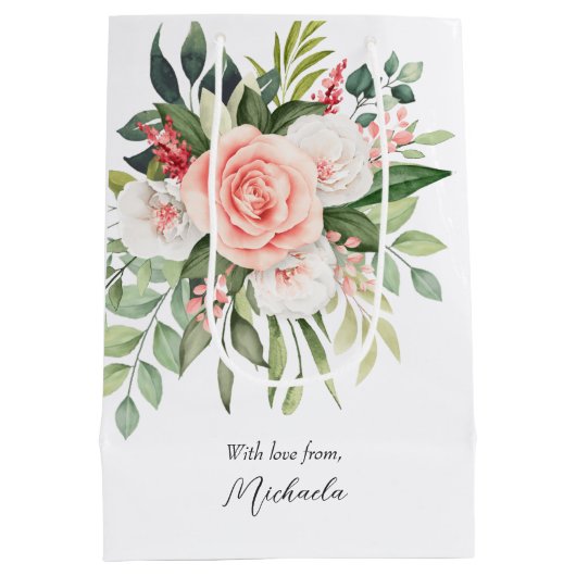 母に幸せな母の日のエレガントバラカスタム ミディアムペーパーバッグ (裏面)