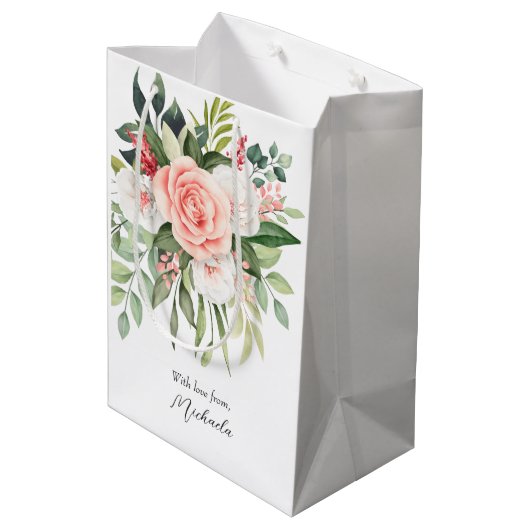 母に幸せな母の日のエレガントバラカスタム ミディアムペーパーバッグ (裏面アングル)