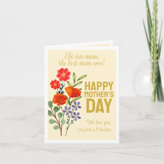 母に幸せな母の日ワイルドフラワー サンキューカード (正面)