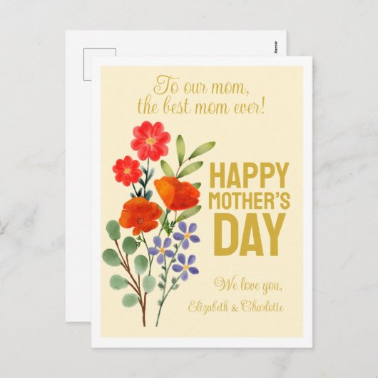 母に幸せな母の日ワイルドフラワー シーズンポストカード (正面/裏面)