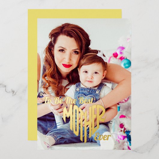母に最高のはハート母の日の写真 箔シーズンカード (正面/裏面)