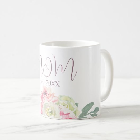 母のためのピンクと白の花 コーヒーマグカップ (正面右)