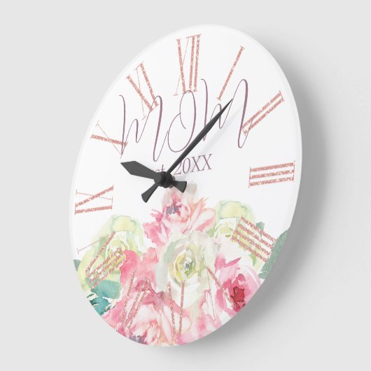 母のためのピンクと白の花 ラージ壁時計 (傾斜)