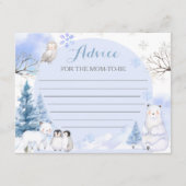 母のための北極動物雪片ベビーシャワーアドバイス エンクロージャーカード (正面)