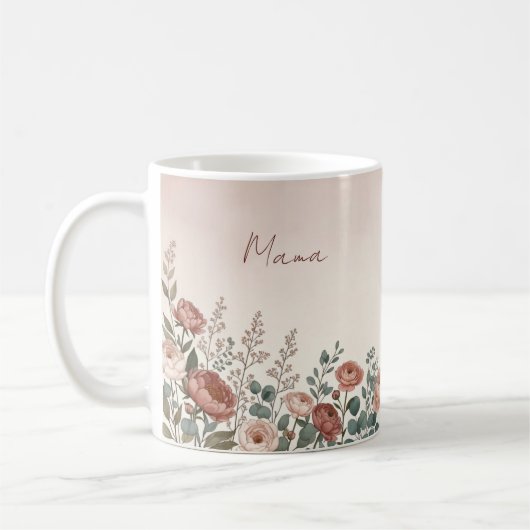 母のための水彩芍薬のボタニカルコーヒーカップ コーヒーマグカップ (左)