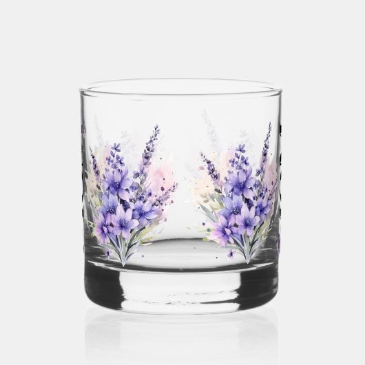 母のための美しいギフト水色ラベンダーフローラ ウイスキーグラス (左)