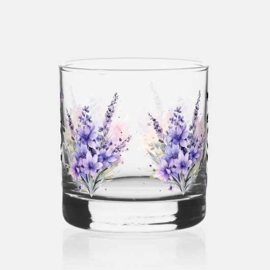 母のための美しいギフト水色ラベンダーフローラ ウイスキーグラス (右)