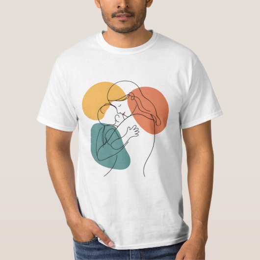 母のぬくもり:ミニマルな線 Tシャツ (正面)