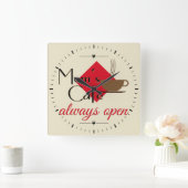 母のカフェ常時開 スクエア壁時計 (ホーム)