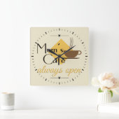 母のカフェ常時開 スクエア壁時計 (ホーム)