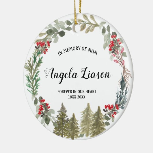 母のクリスマスを思い出す松の木 セラミックオーナメント (左)