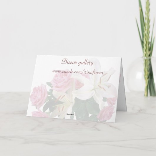 母のデイカード – 白いユリとピンクのバラ カード (裏面)