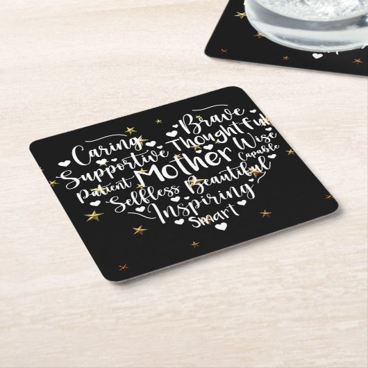 母のハート スクエアペーパーコースター (アングル)