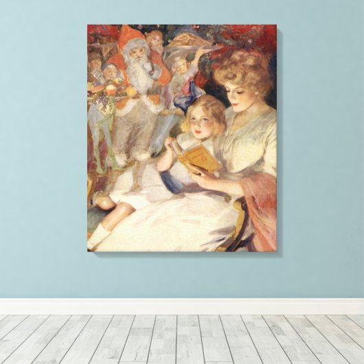 母のベッドタイムス読テリー、ヴィンテージクリスマス キャンバスプリント (インサイチュ (ウッドフロア))