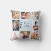 母のライトブルーの写真コラージュ クッション (正面)