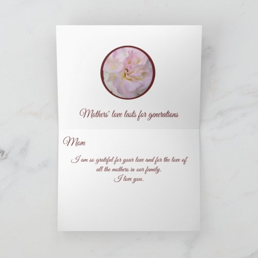 母の三世代の写真ピンクのバラの母の日 シーズンカード (内部)