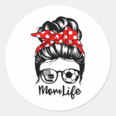 母の人生の乱雑なバンヘアサッカーホッケーおもしろい母 ラウンドシール (正面)