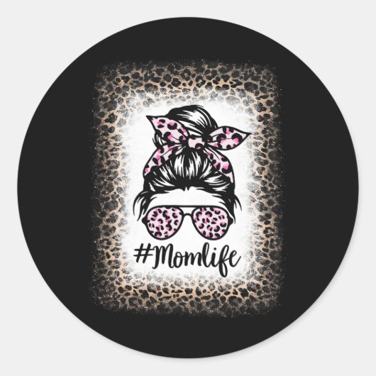 母の人生は漂白Messy Bun Women Leopard Mothers ラウンドシール (正面)