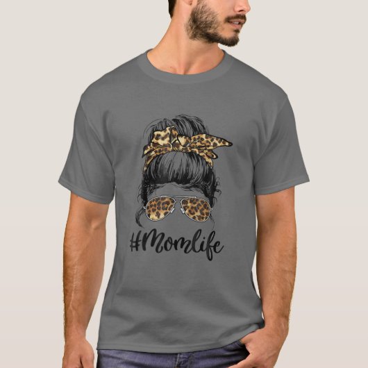 母の人生メッシーバンダナグラスレオパード母' Tシャツ (正面)