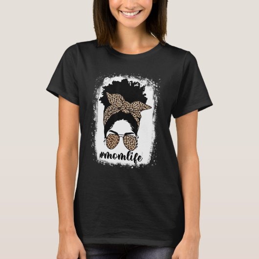 母の人生漂白ママの人生ヒョウ乱雑Bunブラック Tシャツ (正面)